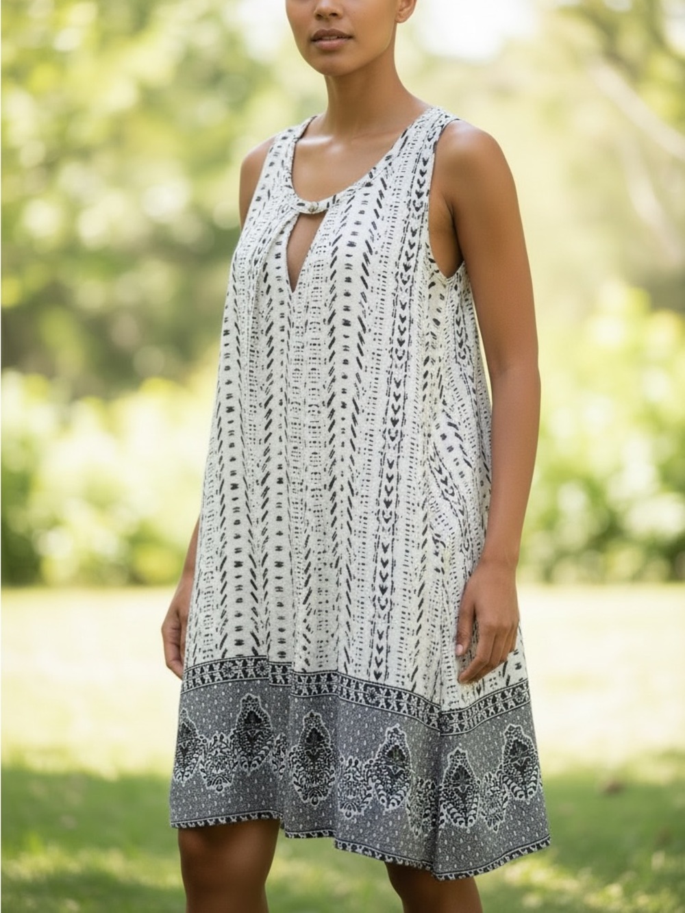 My Beloved Bohemian Black & White Patterned Casual Shift Dress Lined EUC summer